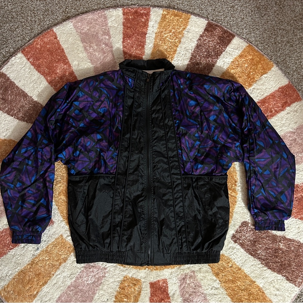 Vintage 80’s On Your Mark black and purple lightweight windbreaker